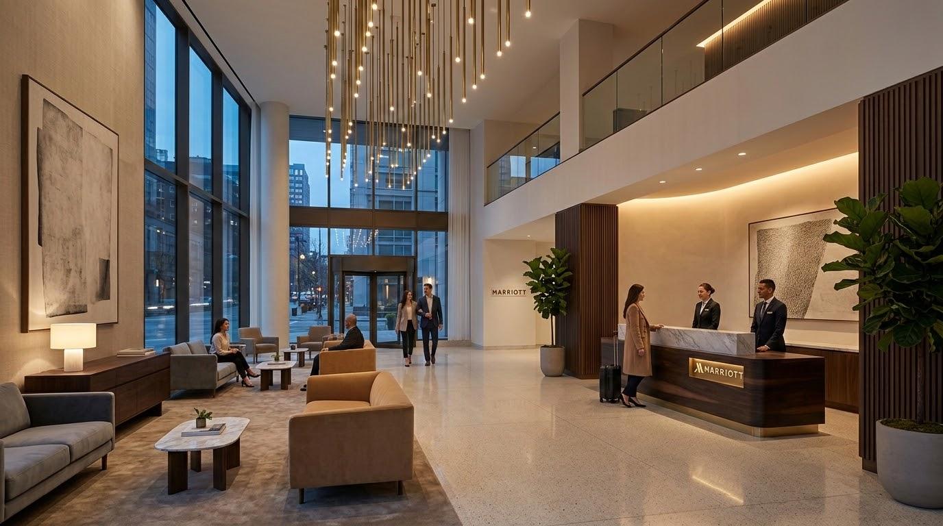 Guests in a hotel lobby