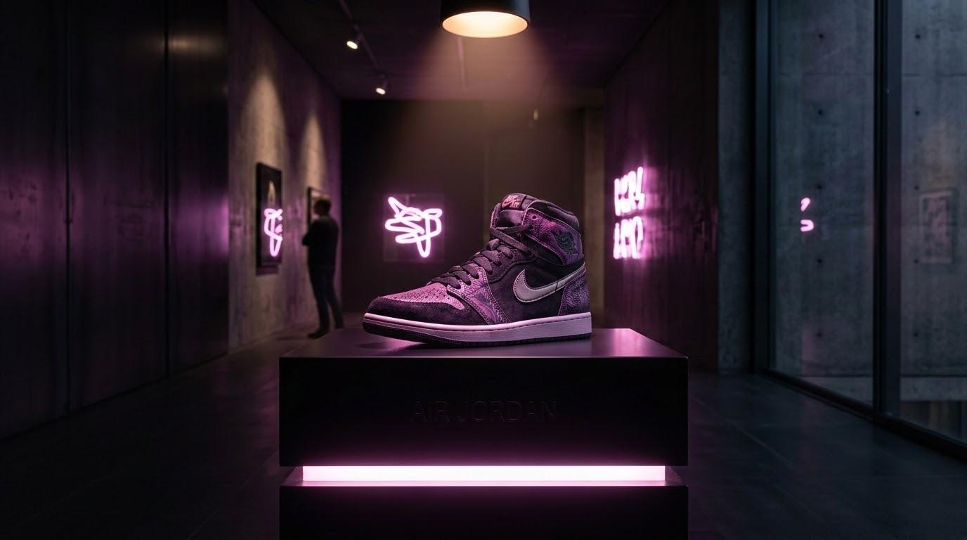 Rare sneakers in a neon display